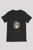 Ay Fiziksel Özellikleri Baskılı Unisex V Yaka Siyah Tİşört - Tshirt