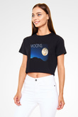 Ay Siyah Crop Top Tişört