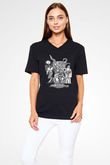 Azarath Baskılı Unisex Siyah V Yaka Tişört - Tshirt