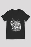 Azarath Baskılı Unisex Siyah V Yaka Tişört - Tshirt