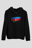 Azerbaycan - Azerbaijan Bayrağı Baskılı Unisex Siyah Hoodie