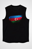 Azerbaycan - Azerbaijan Bayrağı Baskılı Unisex Siyah Kolsuz Tişört