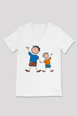 Babalar Günü Baskılı Beyaz Unisex V Yaka Tişört - Tshirt