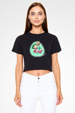 Babalar Günü Baskılı Siyah Crop Top Kadın Tişört - Tshirt