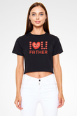 Babalar Günü Baskılı Siyah Crop Top Kadın Tişört - Tshirt