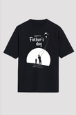 Babalar Günü Baskılı Unisex Siyah Oversize Tişört - Tshirt