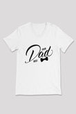 Babalar Günü Beyaz Unisex V Yaka Tişört T-Shirt