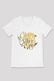Babalar Günü Beyaz Unisex V Yaka Tişört T-Shirt