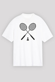 Badminton Baskılı Unisex Beyaz Oversize Tişört - Tshirt
