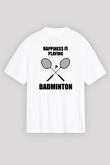 Badminton Baskılı Unisex Beyaz Oversize Tişört - Tshirt