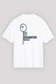 Badminton Baskılı Unisex Beyaz Oversize Tişört - Tshirt