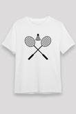 Badminton Baskılı Unisex Beyaz Tişört - Tshirt