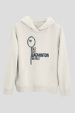 Badminton Baskılı Unisex Ekru Hoodie