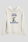 Badminton Baskılı Unisex Ekru Hoodie
