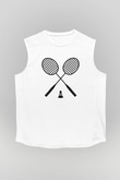Badminton Baskılı Unisex Kolsuz Beyaz Tişört