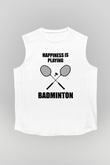 Badminton Baskılı Unisex Kolsuz Beyaz Tişört