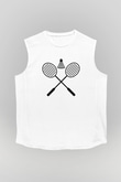 Badminton Baskılı Unisex Kolsuz Beyaz Tişört