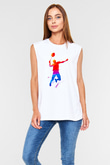 Badminton Baskılı Unisex Kolsuz Beyaz Tişört