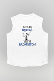 Badminton Baskılı Unisex Kolsuz Beyaz Tişört