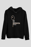 Badminton Baskılı Unisex Siyah Hoodie