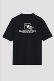 Badminton Baskılı Unisex Siyah Oversize Tişört