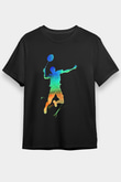 Badminton Baskılı Unisex Siyah Tişört - Tshirt