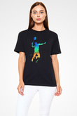 Badminton Baskılı Unisex Siyah Tişört - Tshirt