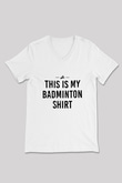 Badminton Baskılı Unisex V Yaka Tişört - Tshirt
