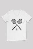 Badminton Baskılı Unisex V Yaka Tişört - Tshirt
