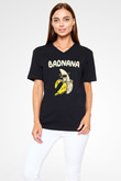 Badnana Muz Baskılı Unisex Siyah  V Yaka Tişört
