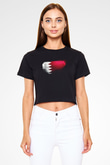 Bahreyn - Bahrain Bayrağı Baskılı Kadın Crop Top Siyah Tişört