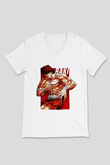Baki The Grappler Baskılı Beyaz Unisex V Yaka Tişört - Tshirt
