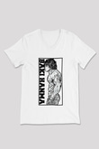 Baki The Grappler Baskılı Beyaz Unisex V Yaka Tişört - Tshirt