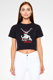 Baki The Grappler Baskılı Siyah Crop Top Kadın Tişört - Tshirt