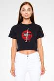 Baki The Grappler Baskılı Siyah Crop Top Kadın Tişört - Tshirt