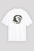 Balık Burcu Baskılı Beyaz Unisex Oversize Tişört - Tshirt