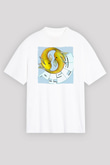 Balık Burcu Baskılı Beyaz Unisex Oversize Tişört - Tshirt