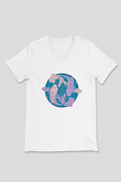 Balık Burcu Baskılı Beyaz Unisex V Yaka Tişört - Tshirt