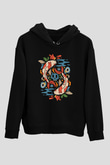 Balık Burcu Baskılı Unisex Siyah Hoodie