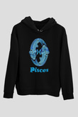 Balık Burcu Baskılı Unisex Siyah Hoodie