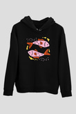 Balık Burcu Baskılı Unisex Siyah Hoodie
