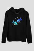 Balık Burcu Baskılı Unisex Siyah Hoodie