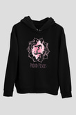 Balık Burcu Baskılı Unisex Siyah Hoodie