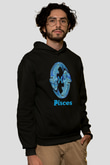 Balık Burcu Baskılı Unisex Siyah Hoodie