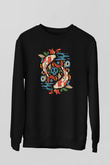 Balık Burcu Baskılı Unisex Siyah Sweatshirt