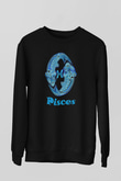 Balık Burcu Baskılı Unisex Siyah Sweatshirt
