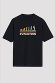 Balıkçı Evrimi Baskılı Unisex Oversize Tişört - Tshirt