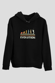 Balıkçı Evrimi Baskılı Unisex Siyah Hoodie