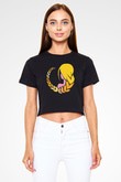 Başak Burcu Baskılı Siyah Crop Top Kadın Tişört - Tshirt
