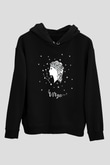 Başak Burcu Baskılı Unisex Siyah Hoodie